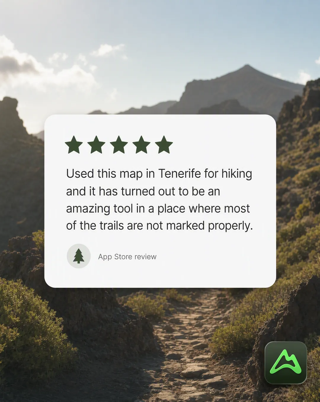 Review card-Anzeige für AllTrails, erstellt vom Skill Statische Anzeigen