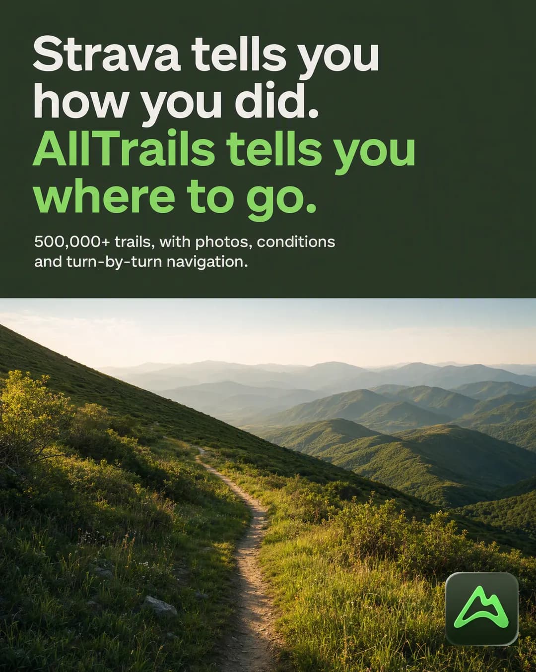 Competitor callout-Anzeige für AllTrails, erstellt vom Skill Statische Anzeigen