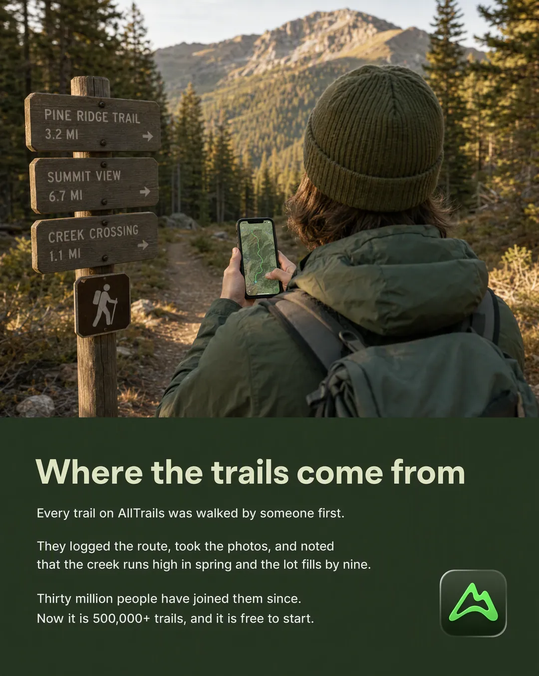 Origin story-Anzeige für AllTrails, erstellt vom Skill Statische Anzeigen