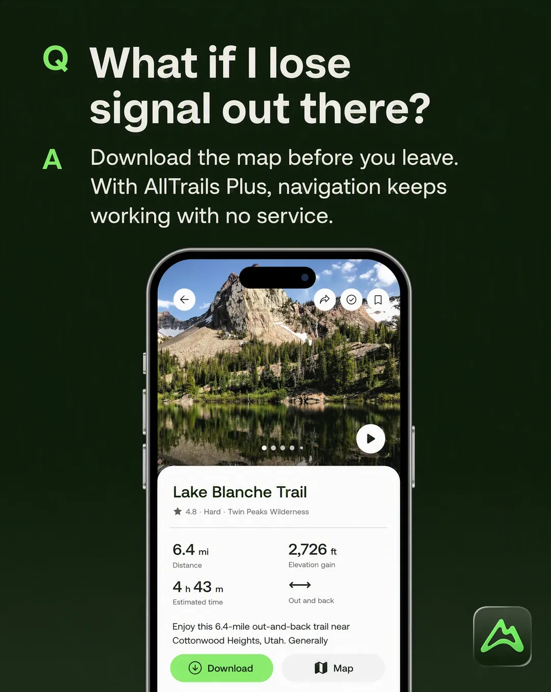 FAQ card-Anzeige für AllTrails, erstellt vom Skill Statische Anzeigen