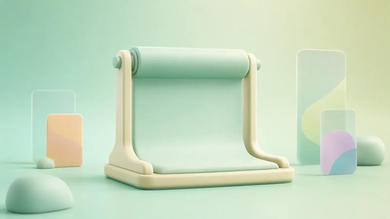 Photo-studio backdrop roll on a rounded stand sweeping into a cyclorama, representing a generated product background scene