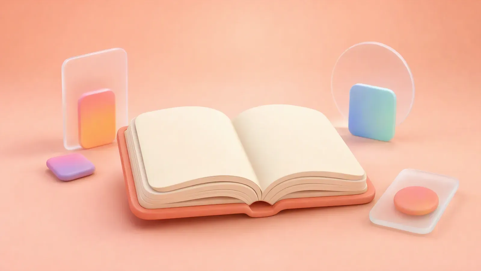 An open hardcover book with soft peach pastel lighting, representing branded content as a shared story between a brand and a creator