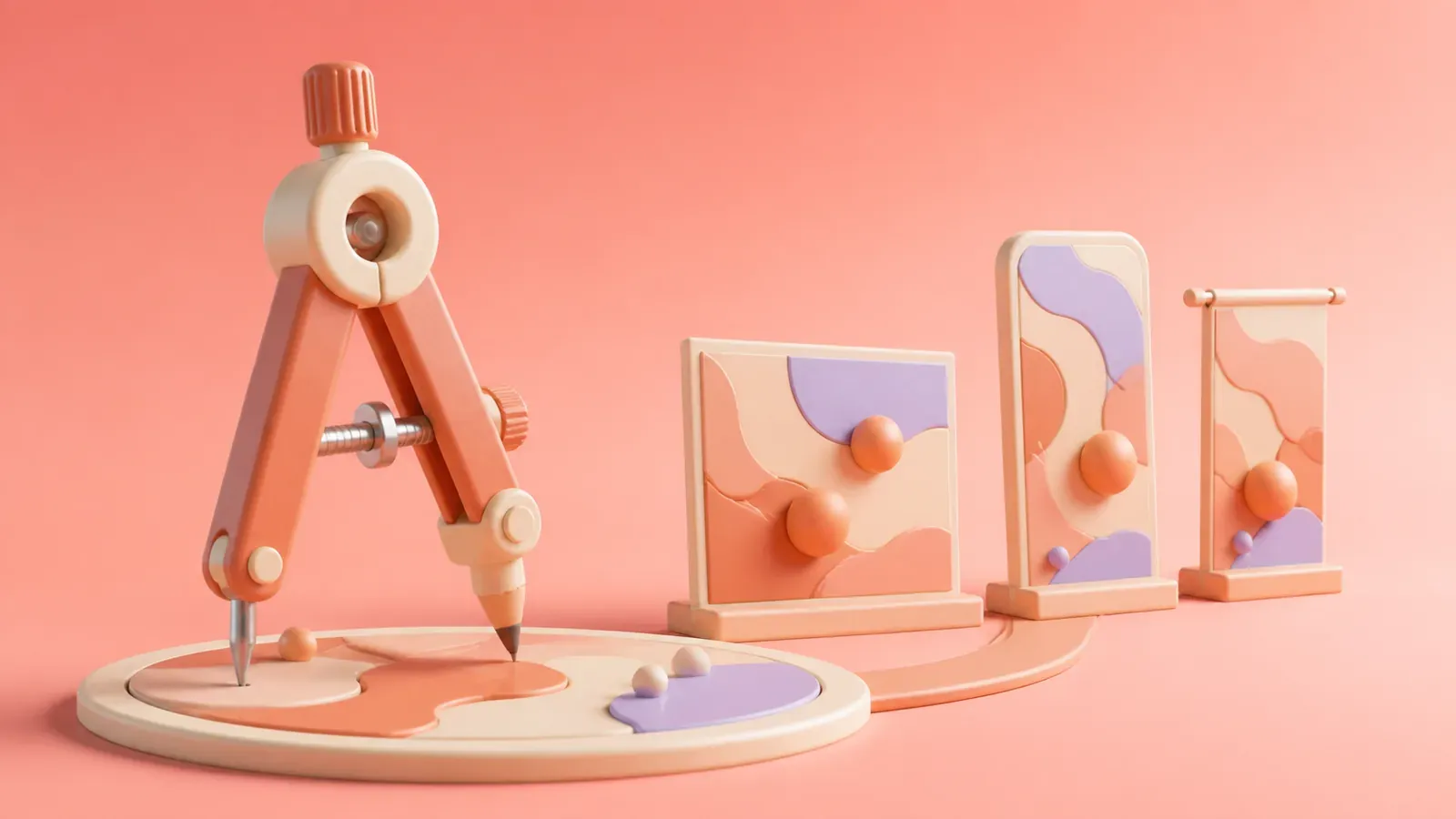 Soft 3D drafting compass extending one campaign concept into multiple creative formats