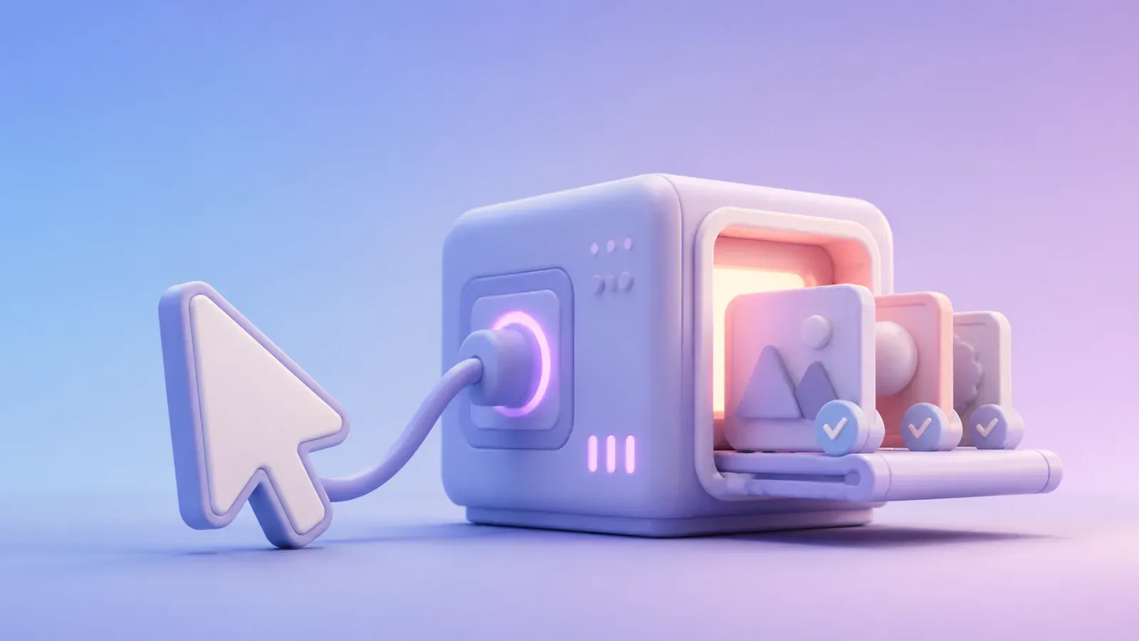 Pastel 3D connected creative system representing a Cursor MCP workflow.