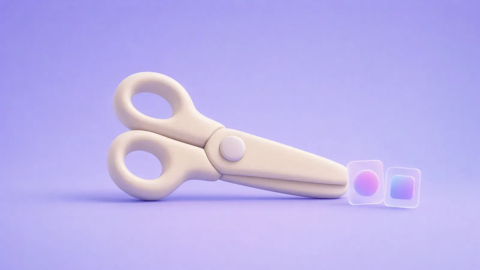 Cream clay scissors and frosted cutout shapes on lavender
