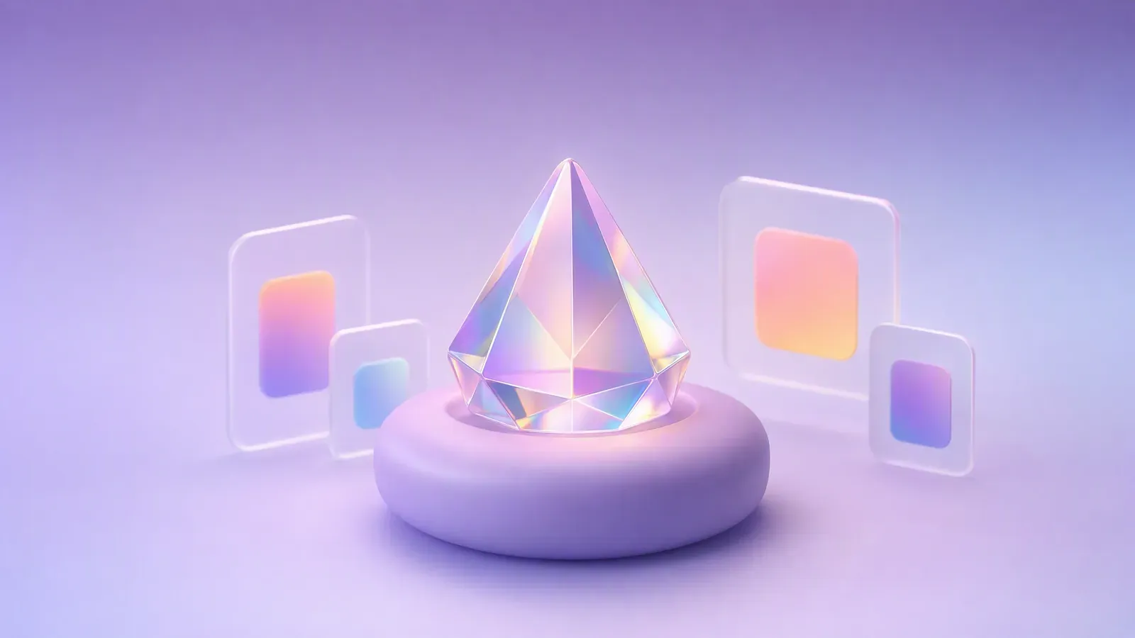 A faceted glass prism on a rounded plinth representing Grok Imagine as one exploration tool inside a wider marketing creative workflow