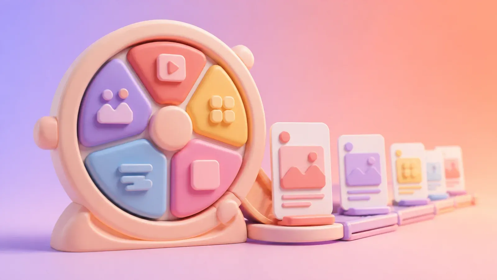 Pastel campaign selector feeding a sequence of coordinated social assets.