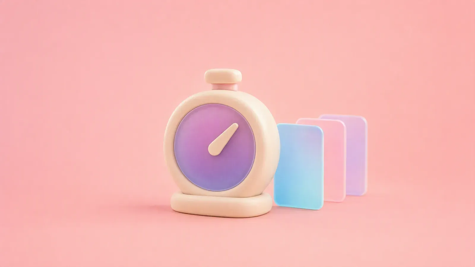 Cream clay timer and frosted Story cards representing scheduled Instagram Stories