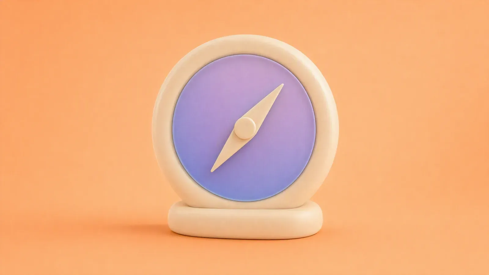 Cream compass with a double-ended needle and frosted lavender face on a peach background
