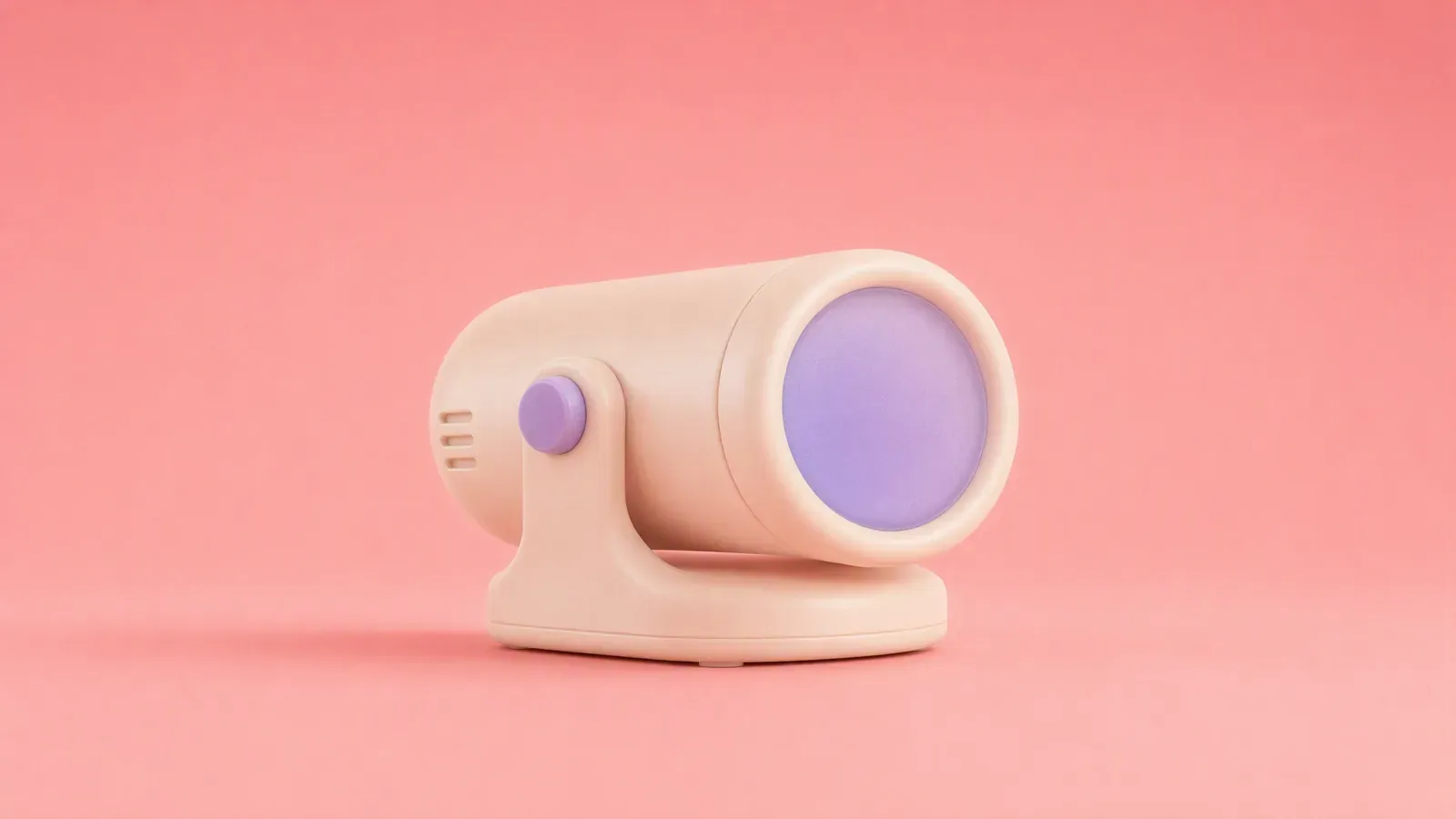 Cream clay studio spotlight with frosted lavender glass on a blush background, representing visible product demonstration